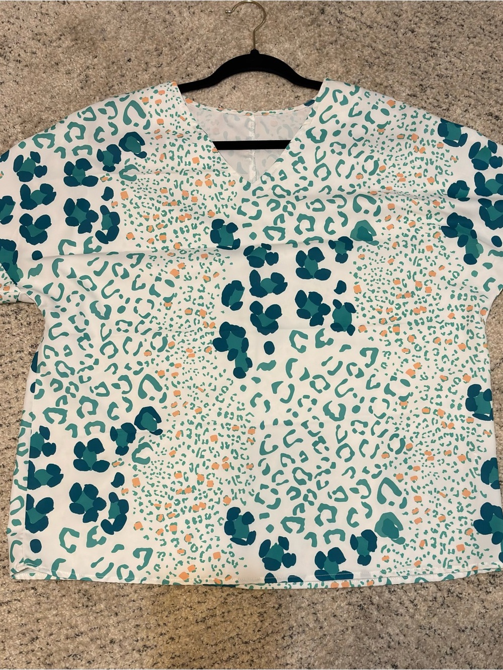Women's Teal Floral Animal Print V-Neck Blouse